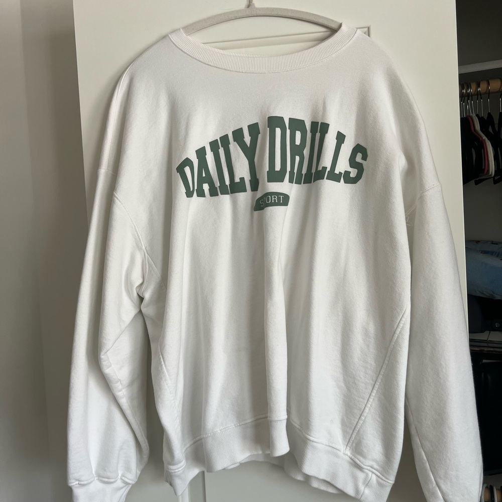 Daily Drills White and Green Women's Crew Neck Sweater